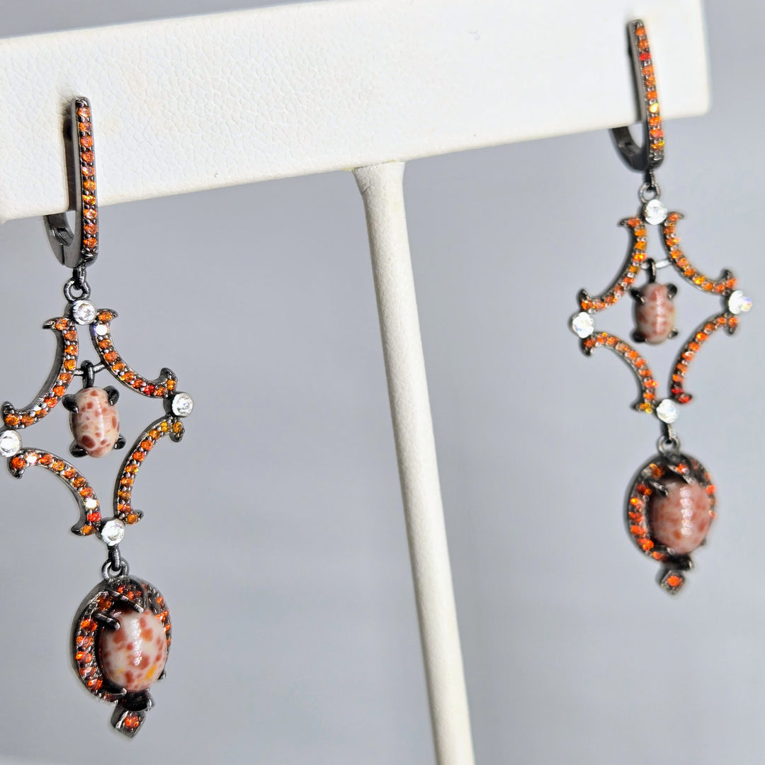 "Pumpkin Spice" 2" Earrings - Jasper, Sapphire, Zircon, Black Sterling