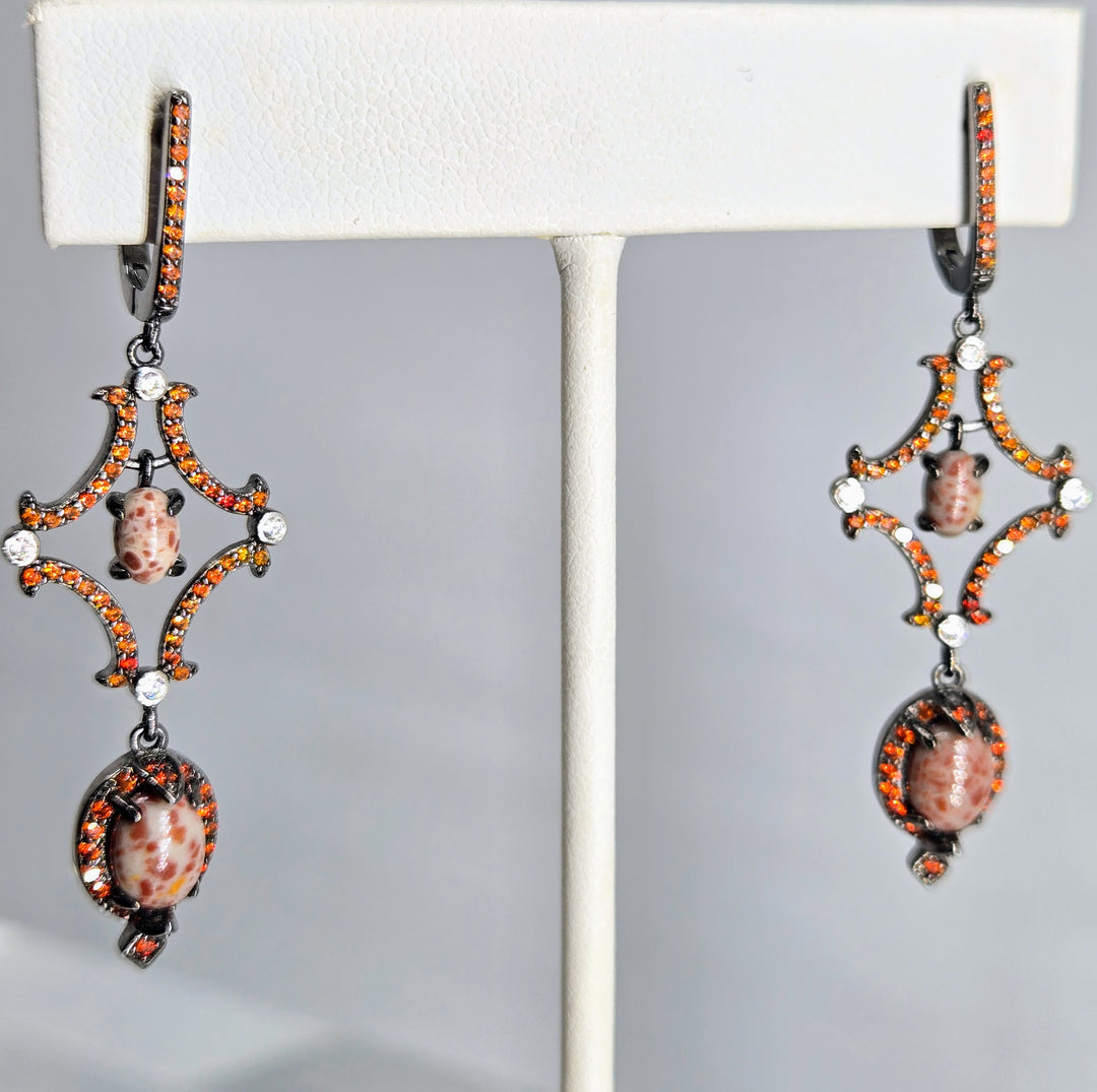 "Pumpkin Spice" 2" Earrings - Jasper, Sapphire, Zircon, Black Sterling