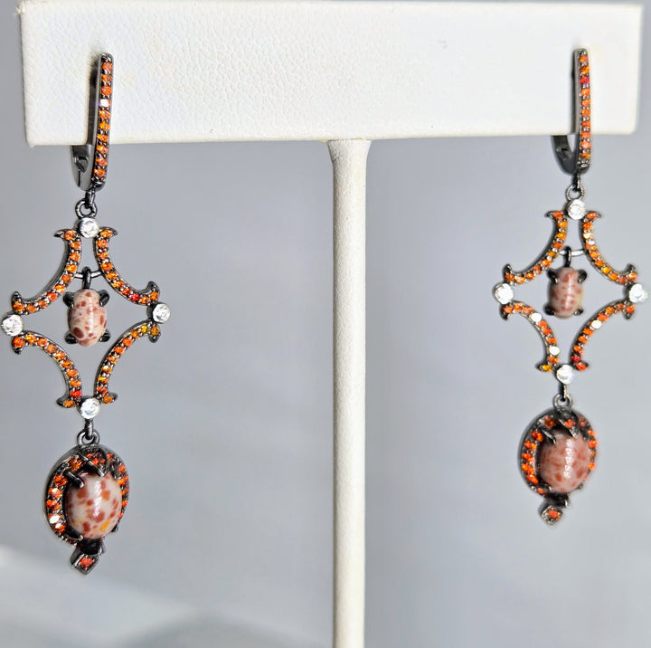 "Pumpkin Spice" 2" Earrings - Jasper, Sapphire, Zircon, Black Sterling
