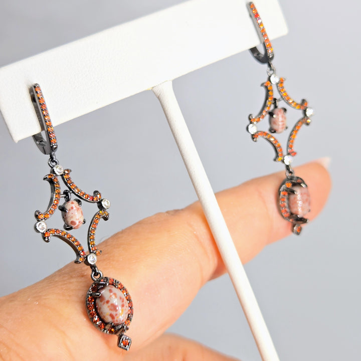 "Pumpkin Spice" 2" Earrings - Jasper, Sapphire, Zircon, Black Sterling