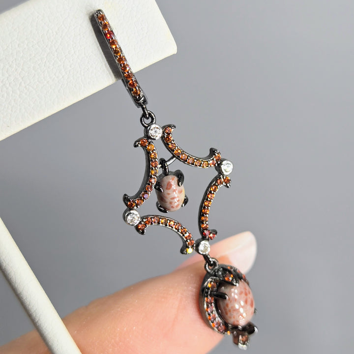 "Pumpkin Spice" 2" Earrings - Jasper, Sapphire, Zircon, Black Sterling