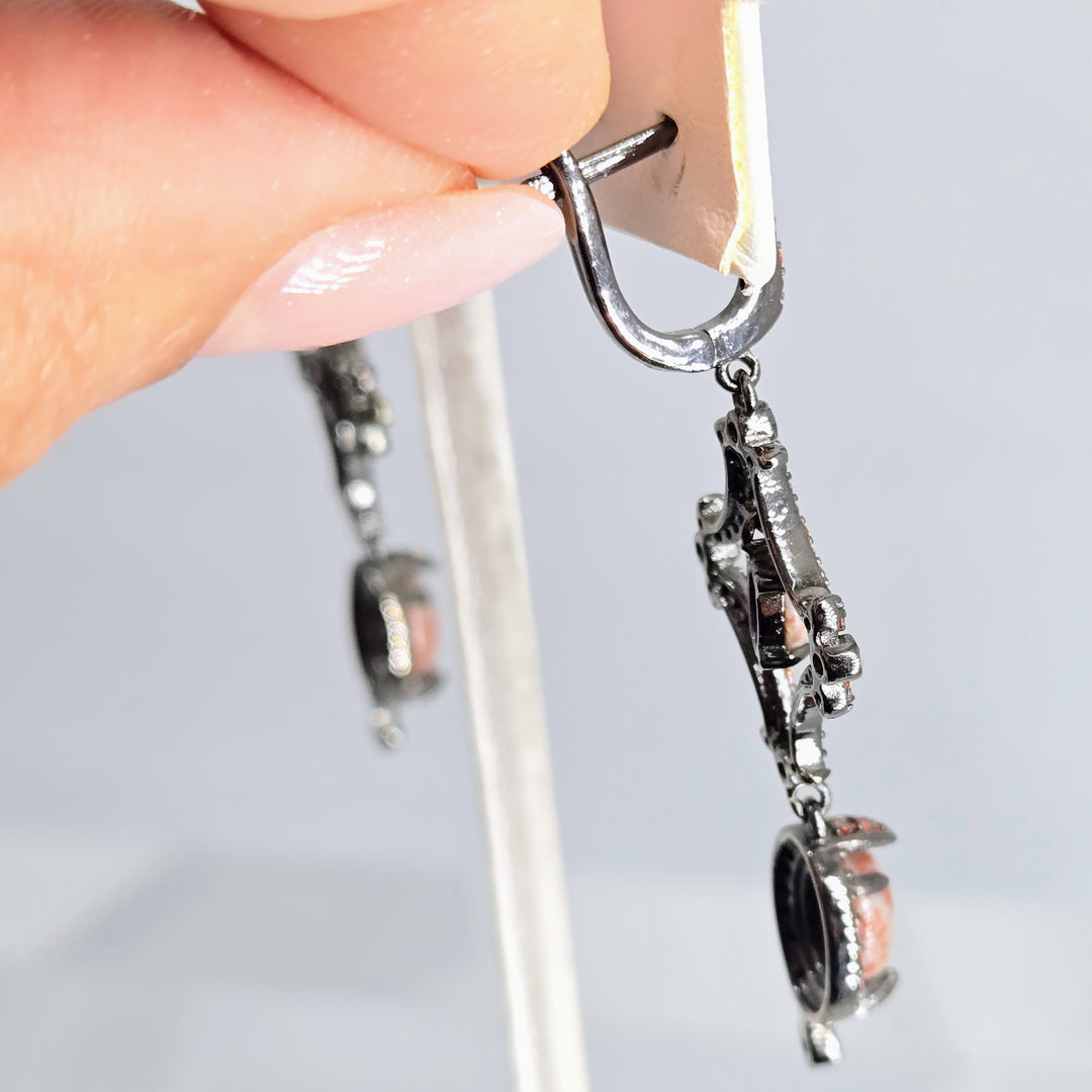 "Pumpkin Spice" 2" Earrings - Jasper, Sapphire, Zircon, Black Sterling