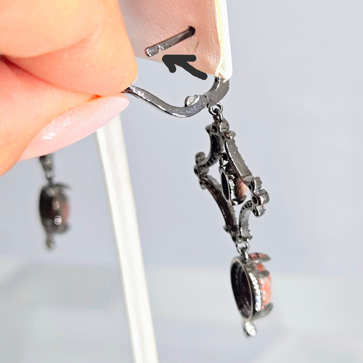 "Pumpkin Spice" 2" Earrings - Jasper, Sapphire, Zircon, Black Sterling