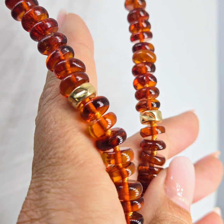 "Ancient Wisdom" 28" Necklace - Amber, 14k Gold