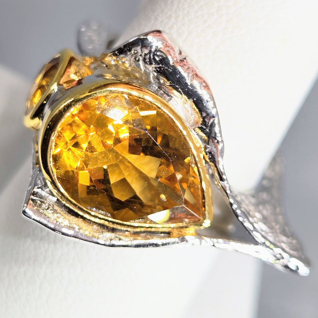 "Hot Honey in an El Camino!" Sz 9 Ring - Citrine, Anti-tarnish Sterling, 18k Accents