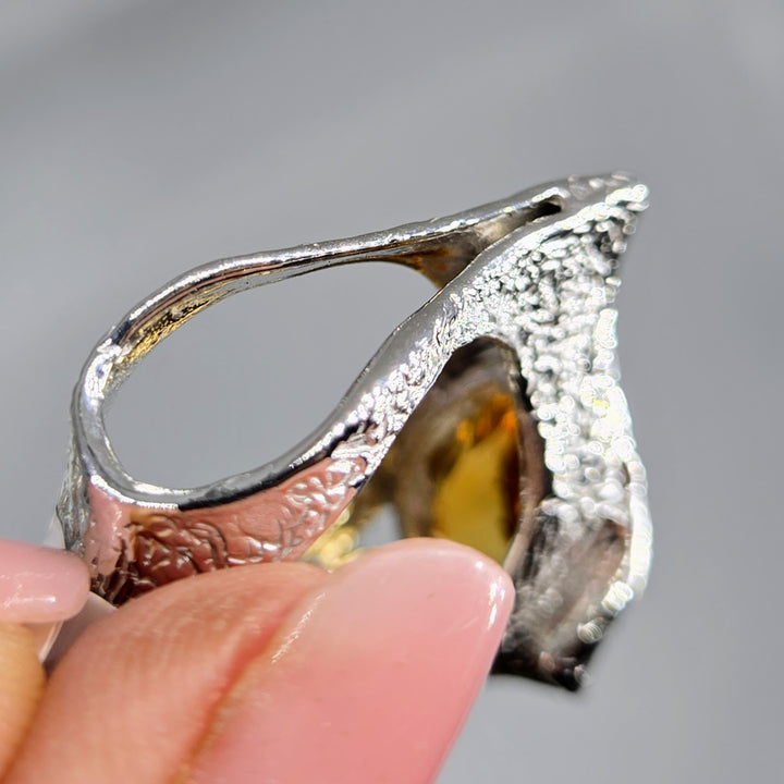 "Hot Honey in an El Camino!" Sz 9 Ring - Citrine, Anti-tarnish Sterling, 18k Accents