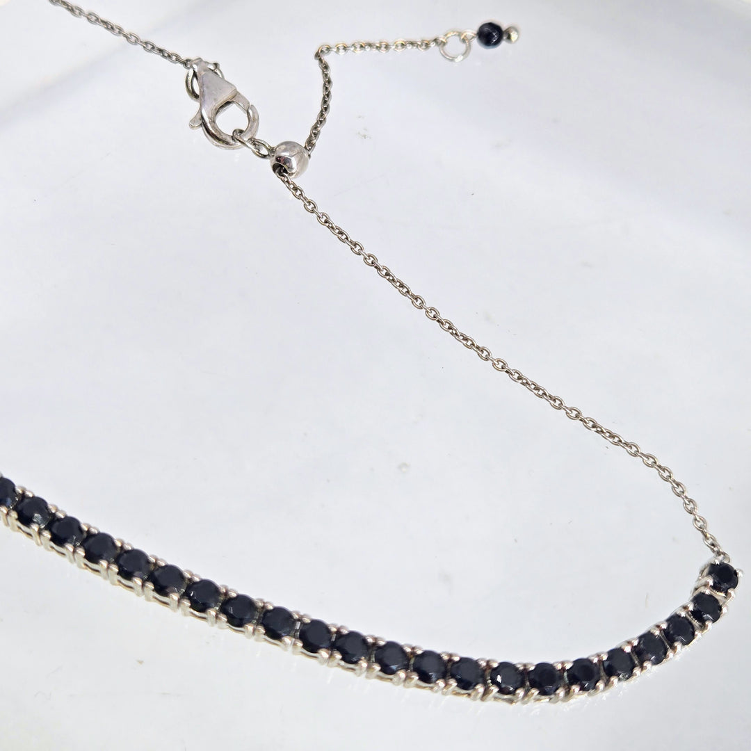 "Equire" Adjustable-length Tennis Necklace - Black Spinel, Garnet. Anti-tarnish Sterling