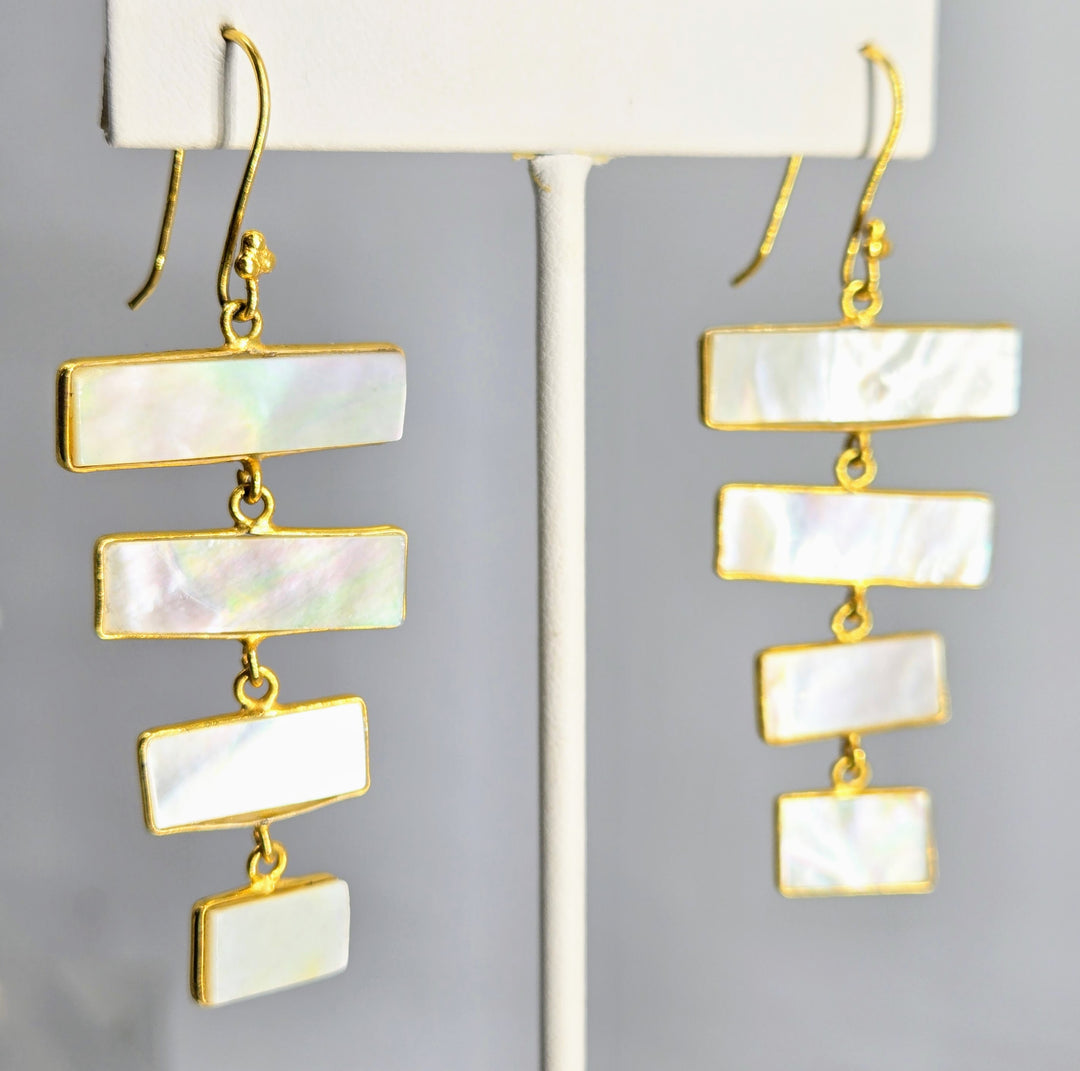 "Ladders of Success"2.5" Earrings - South Sea Mother-Of-Pearl, 18k Gold Sterling