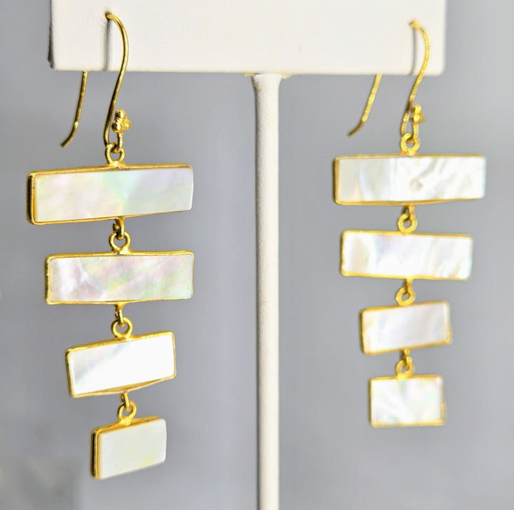 "Ladders of Success"2.5" Earrings - South Sea Mother-Of-Pearl, 18k Gold Sterling