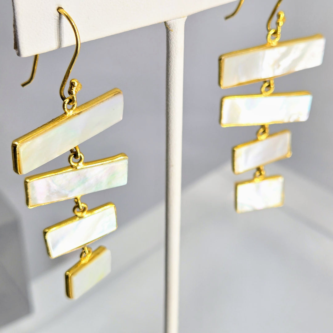 "Ladders of Success"2.5" Earrings - South Sea Mother-Of-Pearl, 18k Gold Sterling
