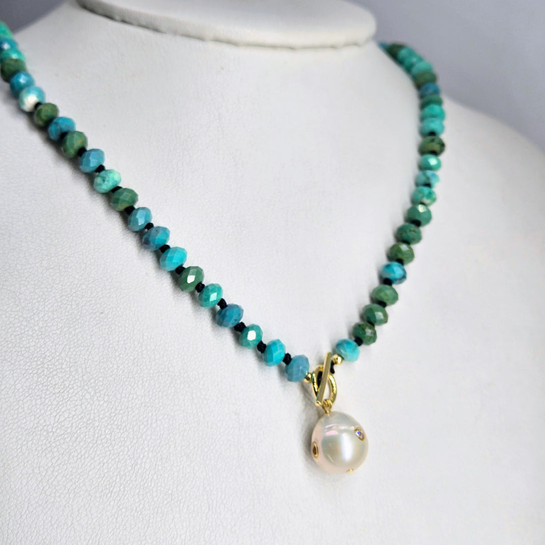 "Earth, Wind & Fire" 18" - 20" Necklace - Turquoise, Pearls, Gold-filled