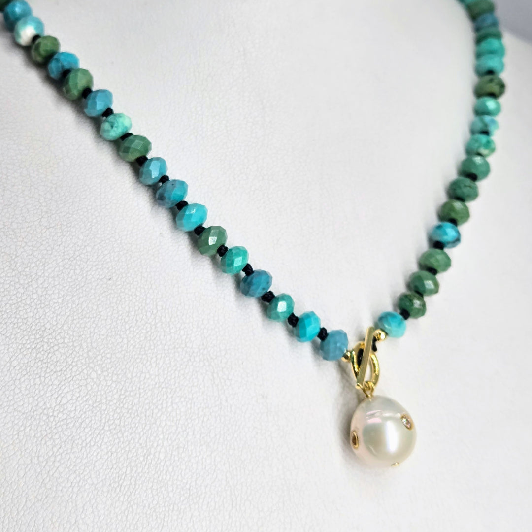 "Earth, Wind & Fire" 18" - 20" Necklace - Turquoise, Pearls, Gold-filled
