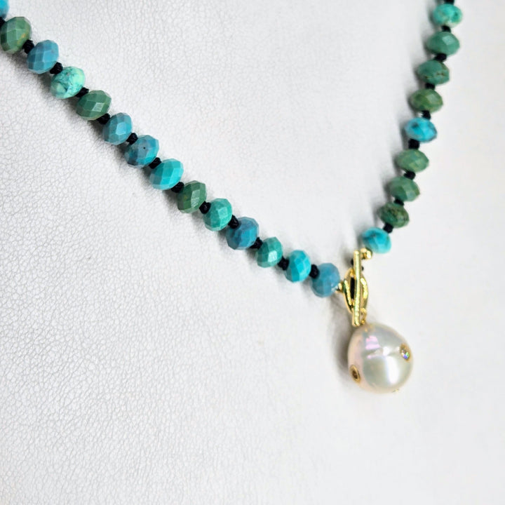 "Earth, Wind & Fire" 18" - 20" Necklace - Turquoise, Pearls, Gold-filled