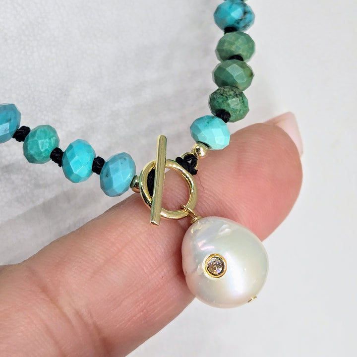 "Earth, Wind & Fire" 18" - 20" Necklace - Turquoise, Pearls, Gold-filled