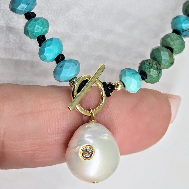 "Earth, Wind & Fire" 18" - 20" Necklace - Turquoise, Pearls, Gold-filled