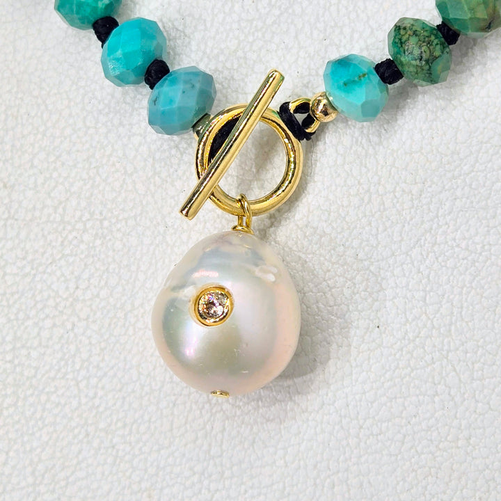"Earth, Wind & Fire" 18" - 20" Necklace - Turquoise, Pearls, Gold-filled