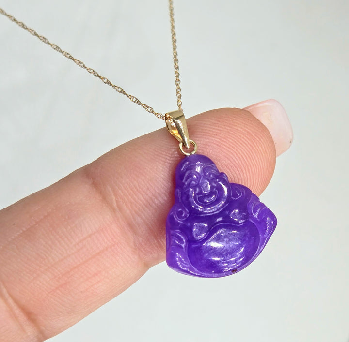 "Cute, Little Fatty!" Pendant Necklace - Lavender Jade, 14k Gold