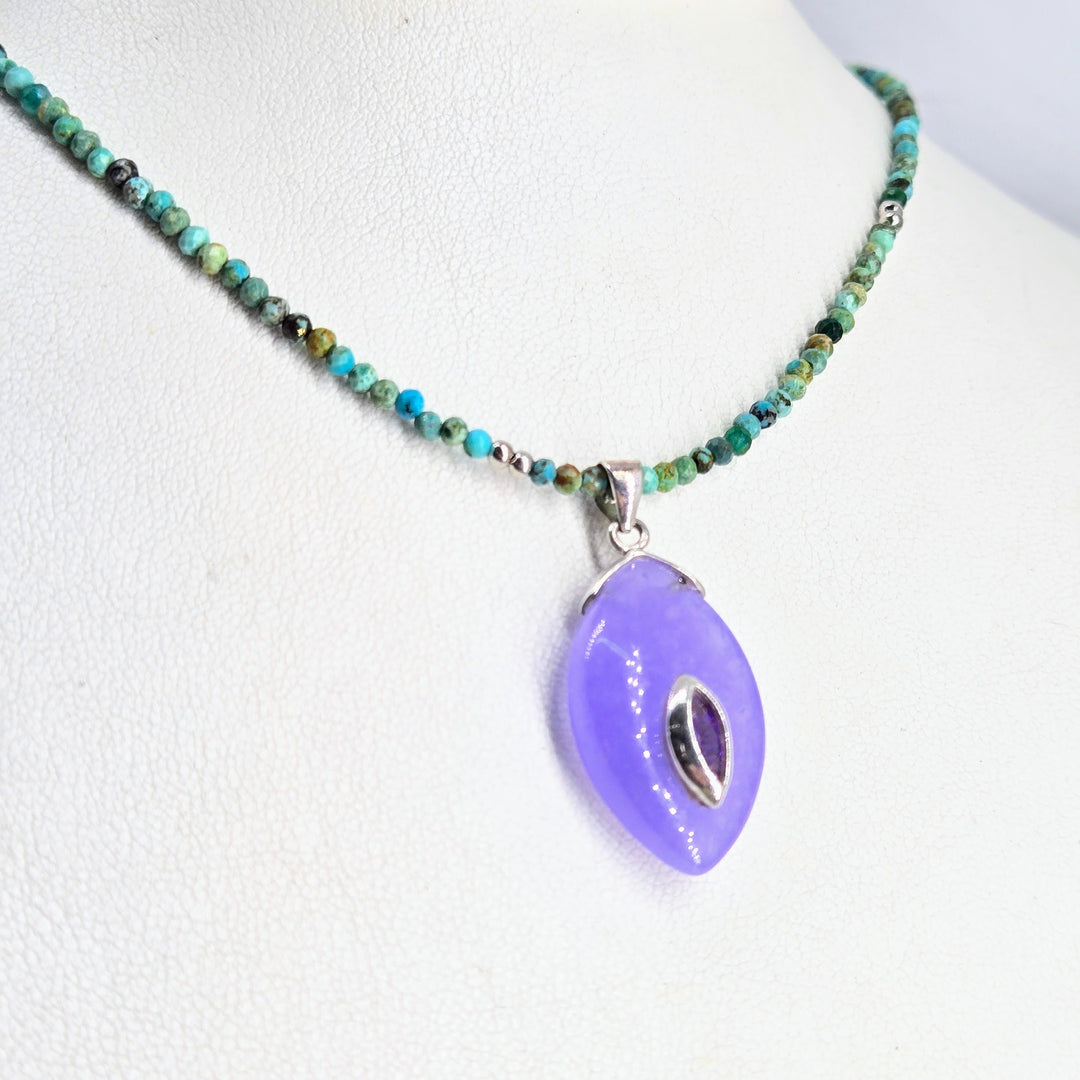 "Enchanted Garden" 16" - 18" Pendant Necklace - Turquoise, Amethyst, Jade, Sterling