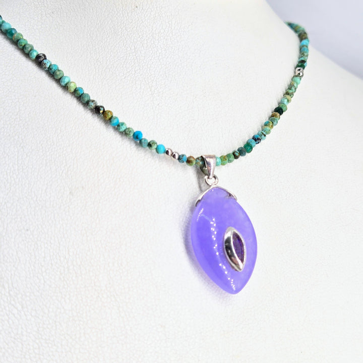 "Enchanted Garden" 16" - 18" Pendant Necklace - Turquoise, Amethyst, Jade, Sterling