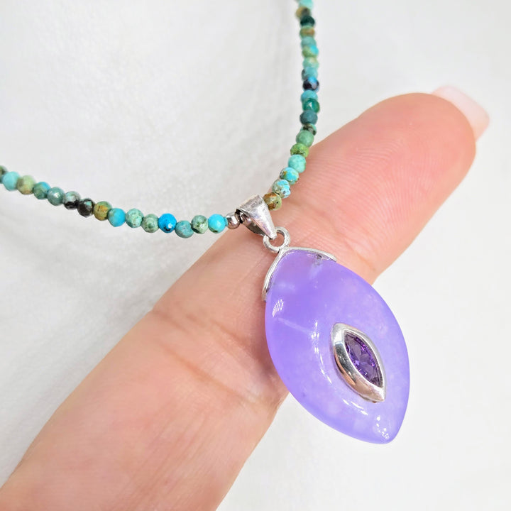 "Enchanted Garden" 16" - 18" Pendant Necklace - Turquoise, Amethyst, Jade, Sterling