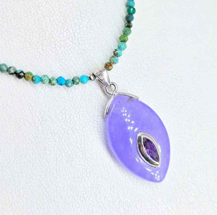 "Enchanted Garden" 16" - 18" Pendant Necklace - Turquoise, Amethyst, Jade, Sterling