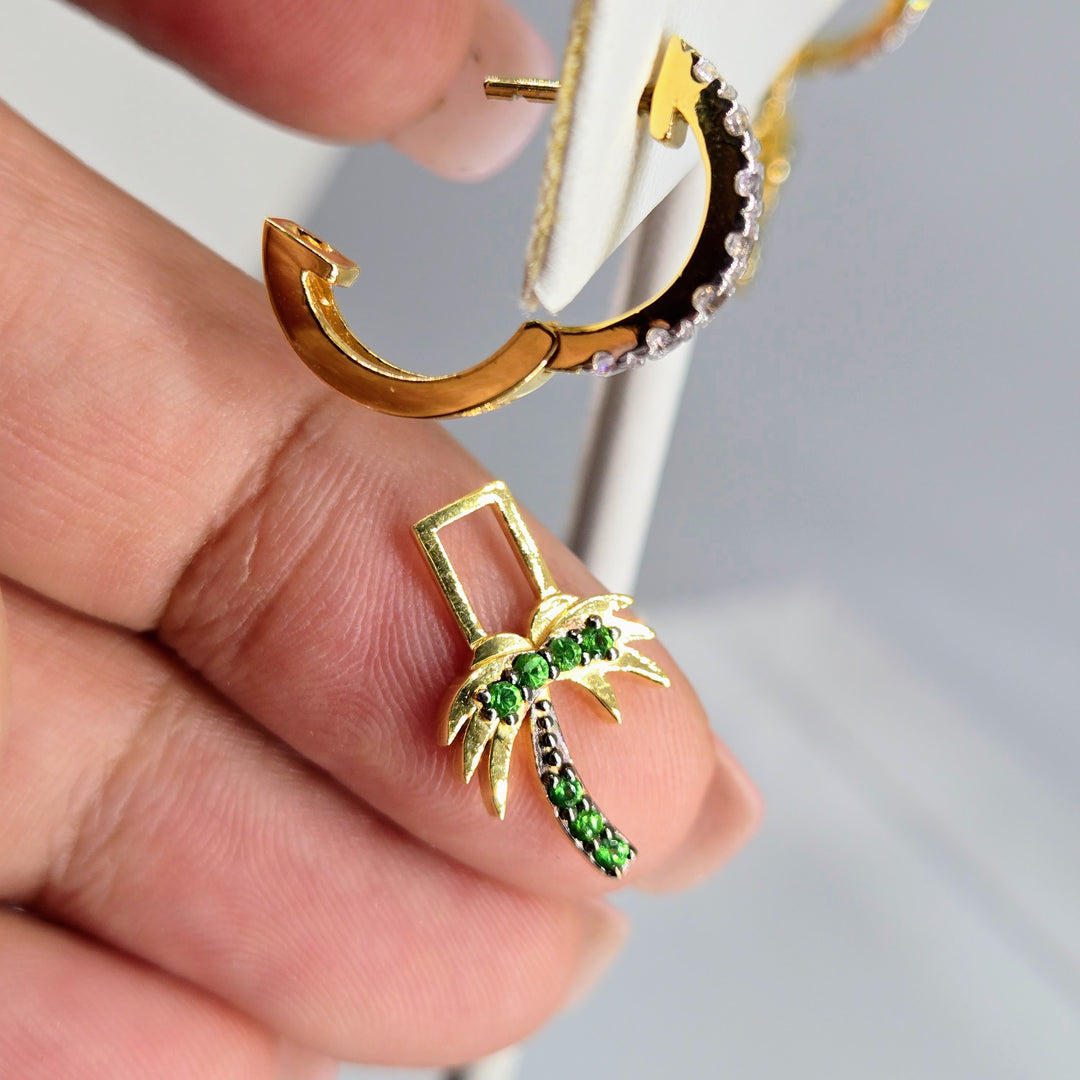 "Between 2 Palms" .5" - 1.25" Convertible Earrings - Tsavorite, Sapphire, 18k Gold Sterling