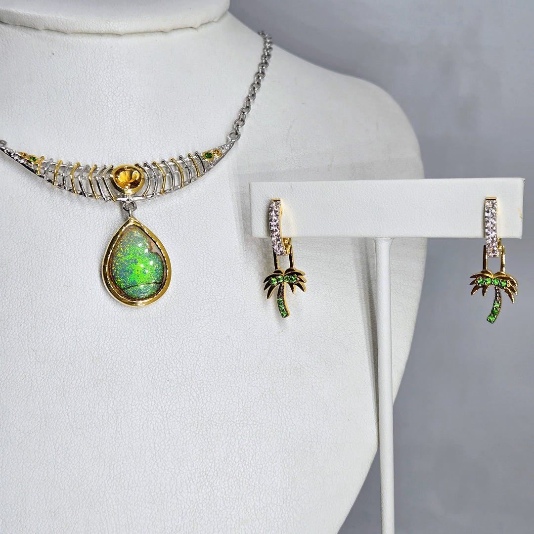 "Between 2 Palms" .5" - 1.25" Convertible Earrings - Tsavorite, Sapphire, 18k Gold Sterling