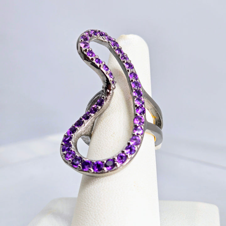 "Twist" Sz 7 Ring - Amethyst, Black Sterling
