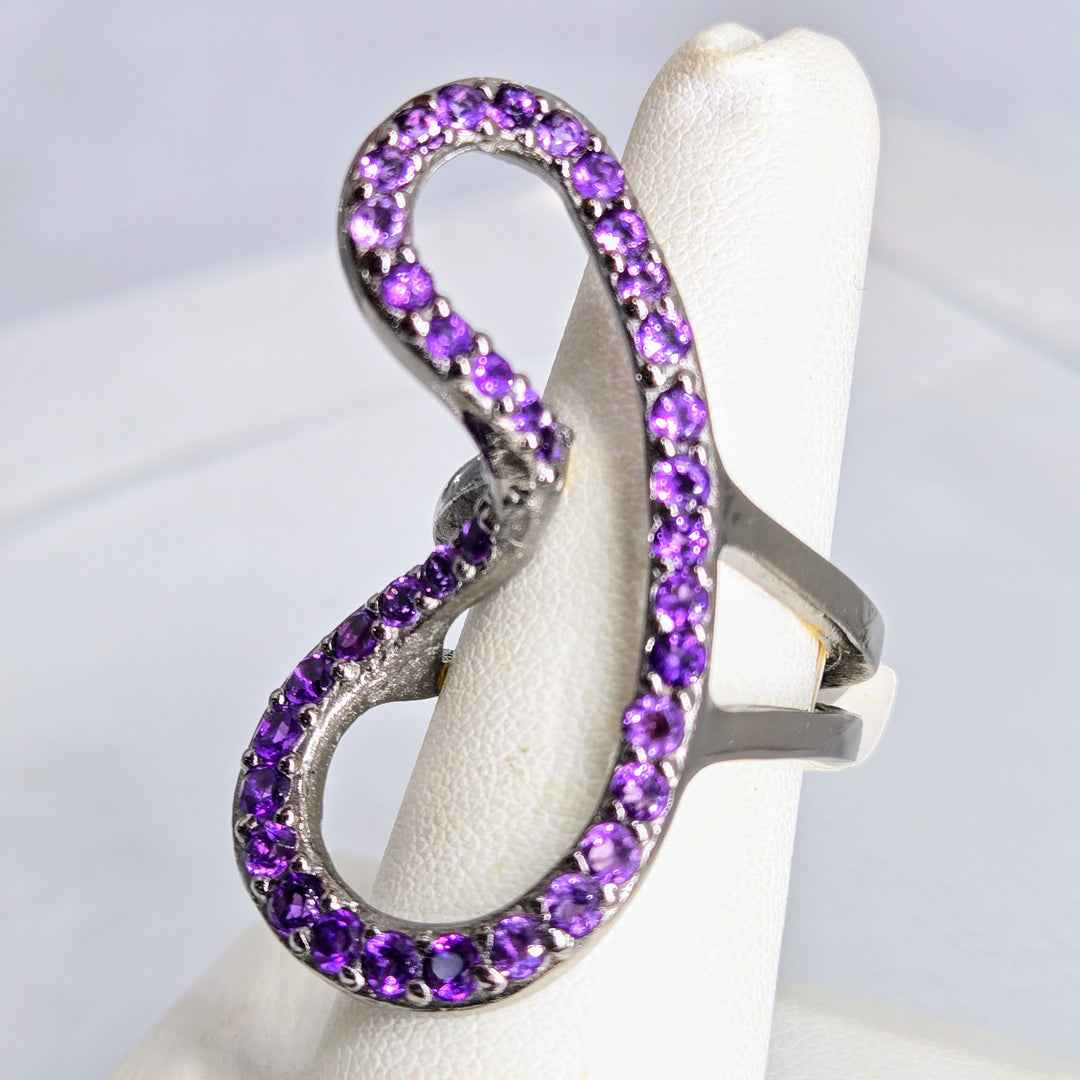 "Twist" Sz 7 Ring - Amethyst, Black Sterling