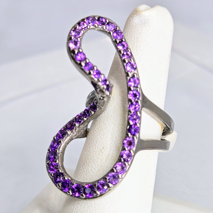 "Twist" Sz 7 Ring - Amethyst, Black Sterling