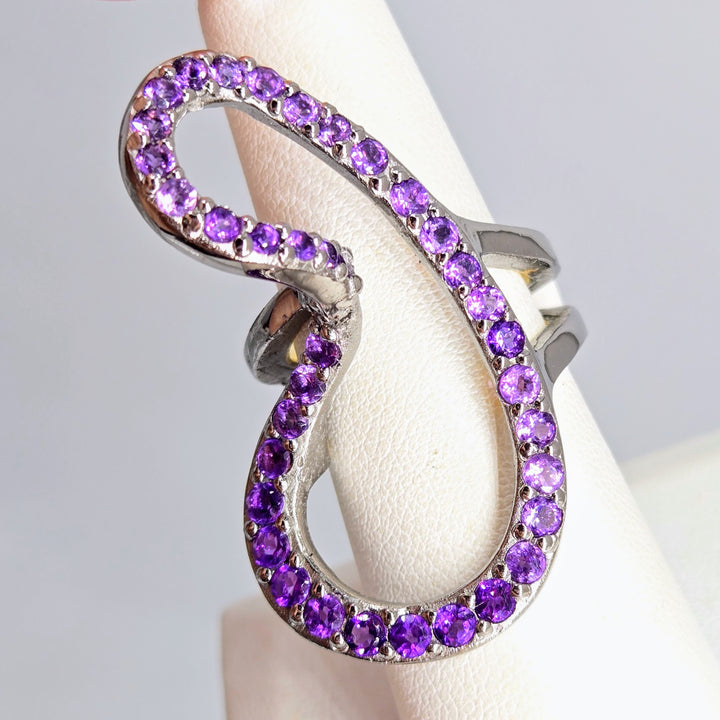 "Twist" Sz 7 Ring - Amethyst, Black Sterling