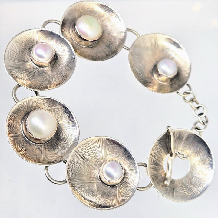 "Lilly Pad" 7.5" Bracelet - Pearls, Sterling