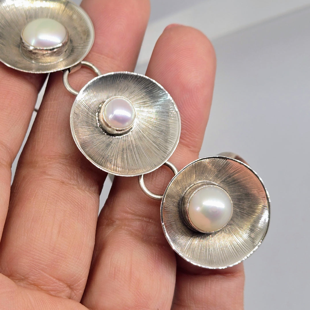 "Lilly Pad" 7.5" Bracelet - Pearls, Sterling