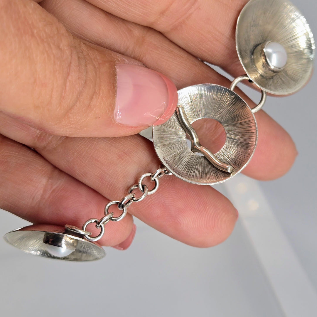 "Lilly Pad" 7.5" Bracelet - Pearls, Sterling