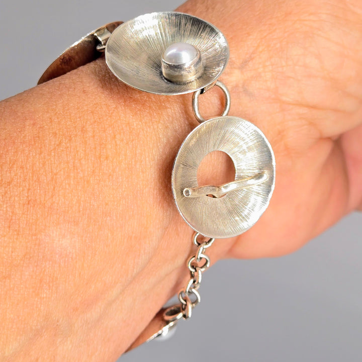 "Lilly Pad" 7.5" Bracelet - Pearls, Sterling