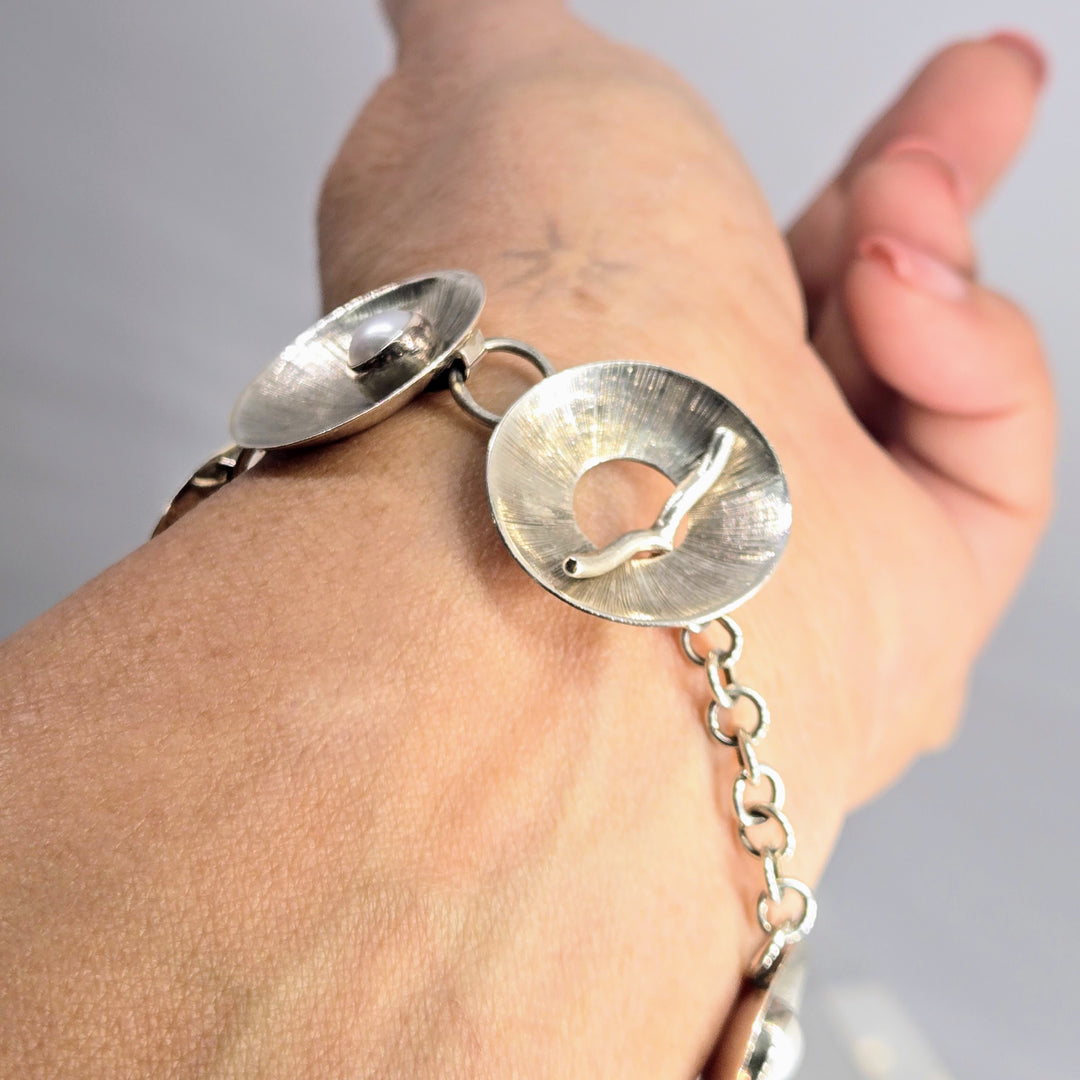 "Lilly Pad" 7.5" Bracelet - Pearls, Sterling