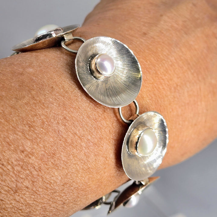 "Lilly Pad" 7.5" Bracelet - Pearls, Sterling