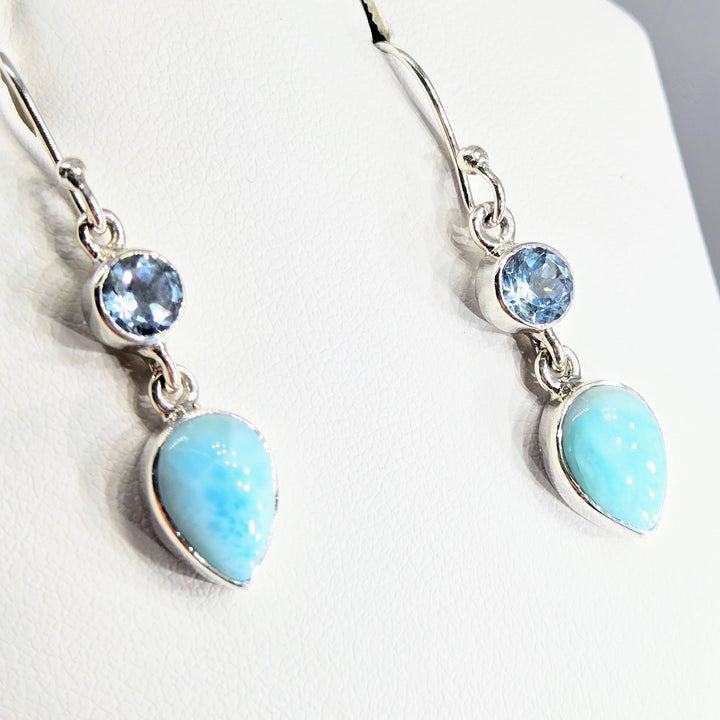 "Larimar Lovers" 1.5" Earrings - Larimar, Topaz, Sterling