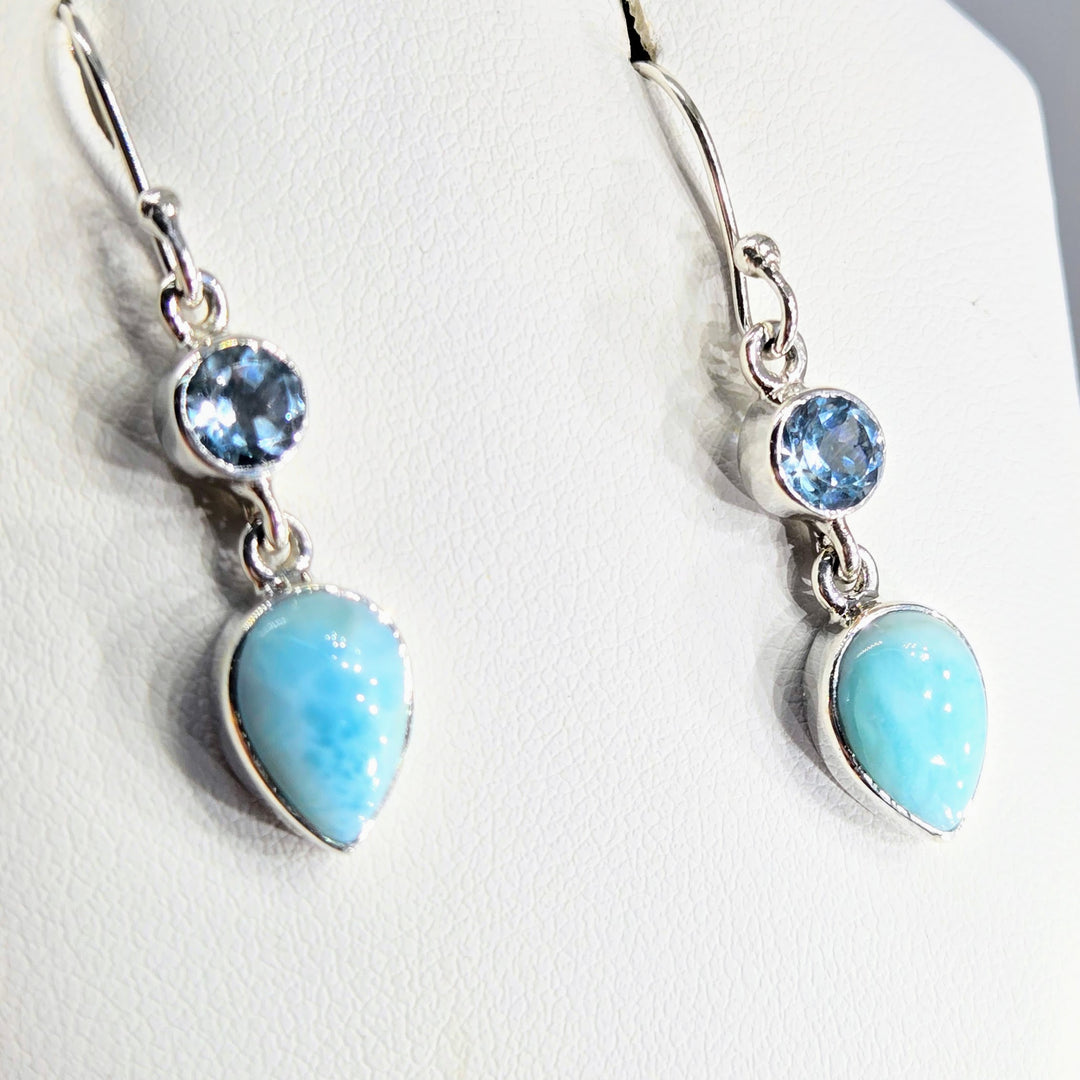 "Larimar Lovers" 1.5" Earrings - Larimar, Topaz, Sterling