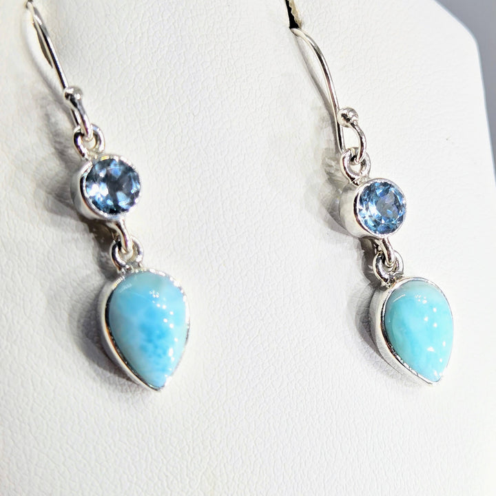 "Larimar Lovers" 1.5" Earrings - Larimar, Topaz, Sterling