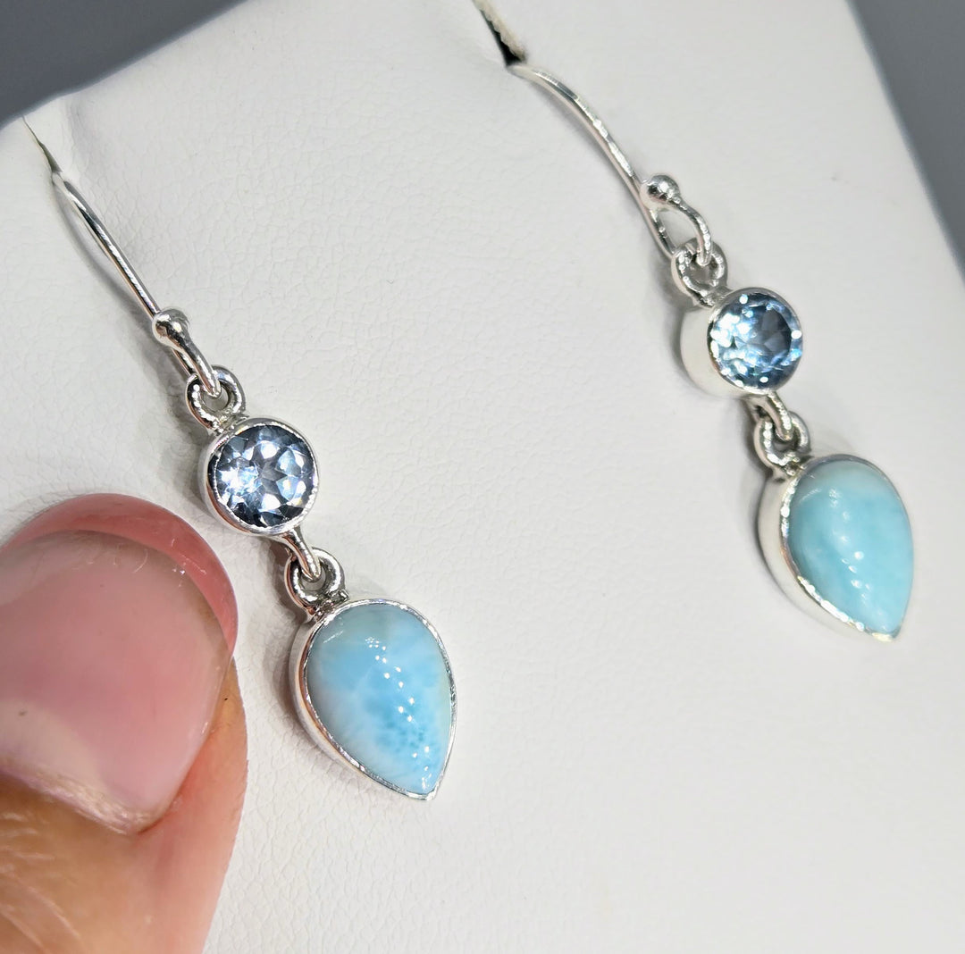 "Larimar Lovers" 1.5" Earrings - Larimar, Topaz, Sterling