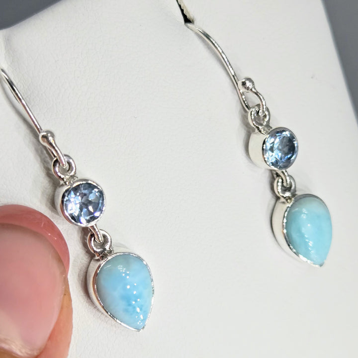 "Larimar Lovers" 1.5" Earrings - Larimar, Topaz, Sterling