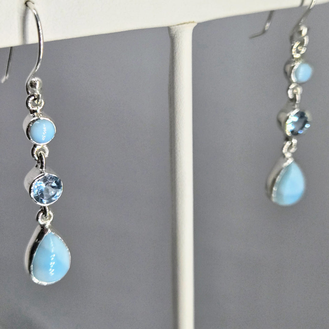 "Lovely Larimar" 2" Earrings - Larimar, Topaz, Sterling