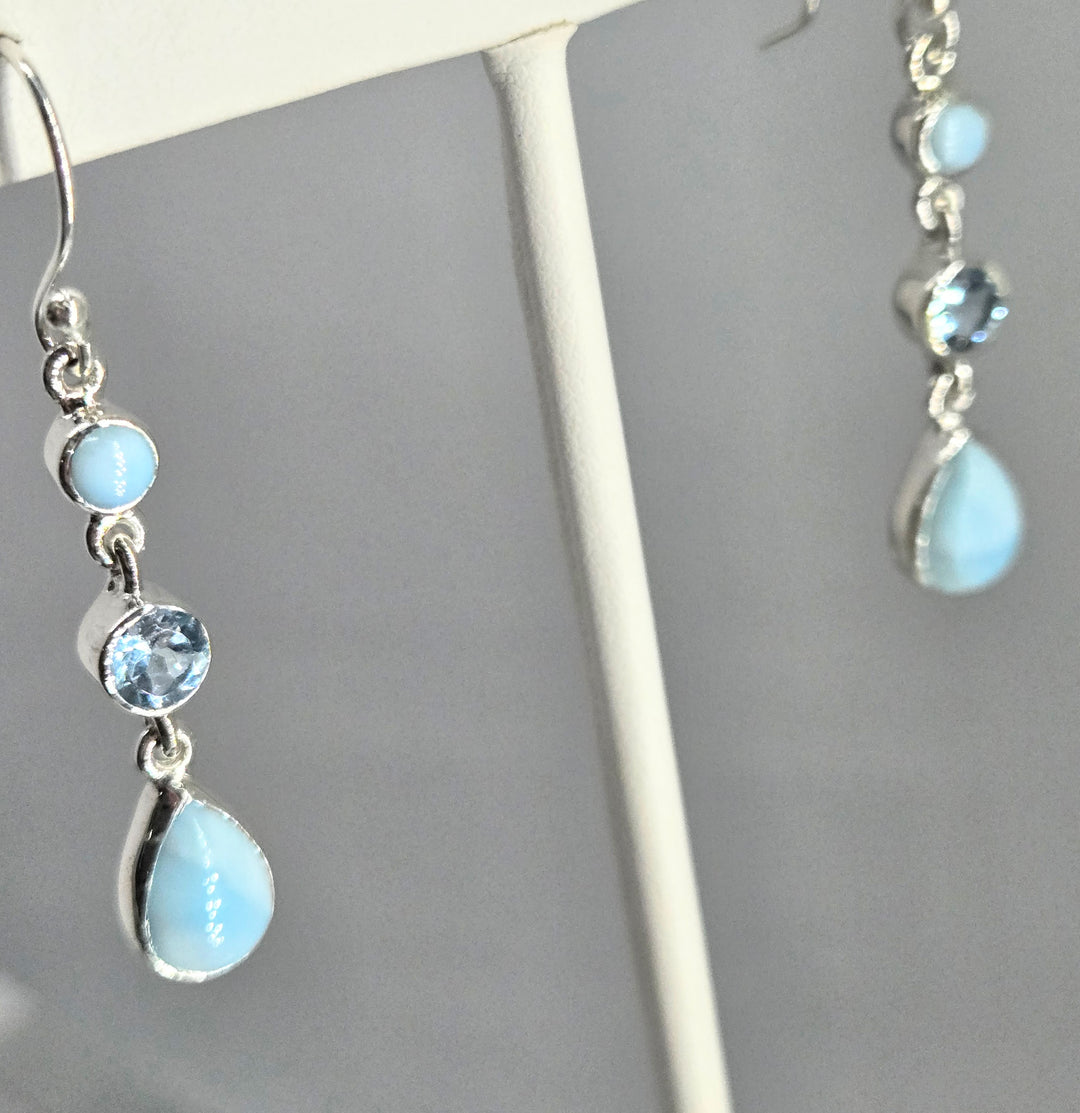 "Lovely Larimar" 2" Earrings - Larimar, Topaz, Sterling