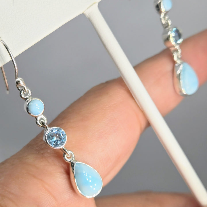 "Lovely Larimar" 2" Earrings - Larimar, Topaz, Sterling