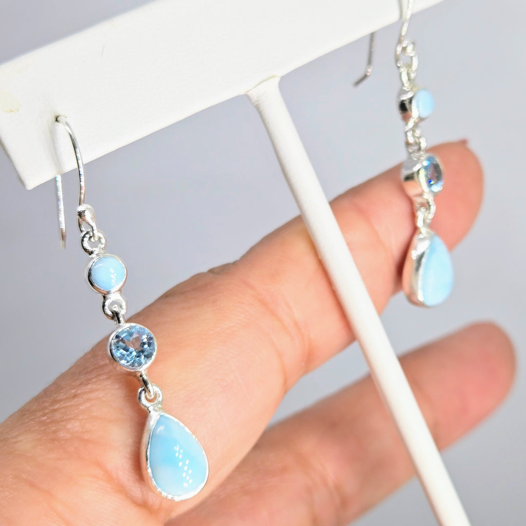 "Lovely Larimar" 2" Earrings - Larimar, Topaz, Sterling