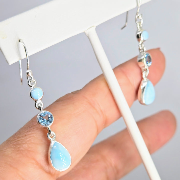 "Lovely Larimar" 2" Earrings - Larimar, Topaz, Sterling