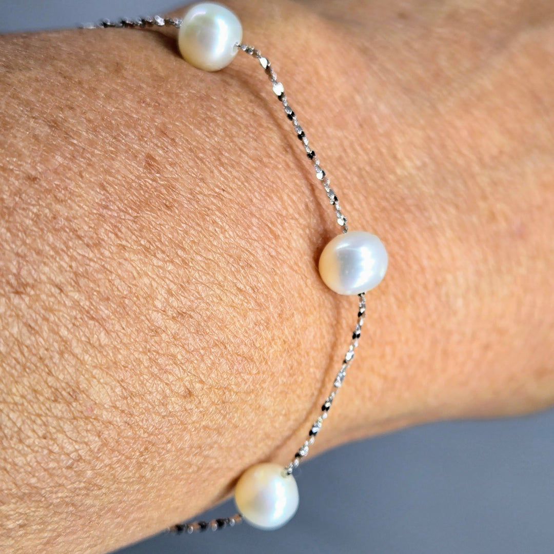 "My Cup Runneth Over" 7" - 8" Bracelet - Pearls, Anti-tarnish Sterling