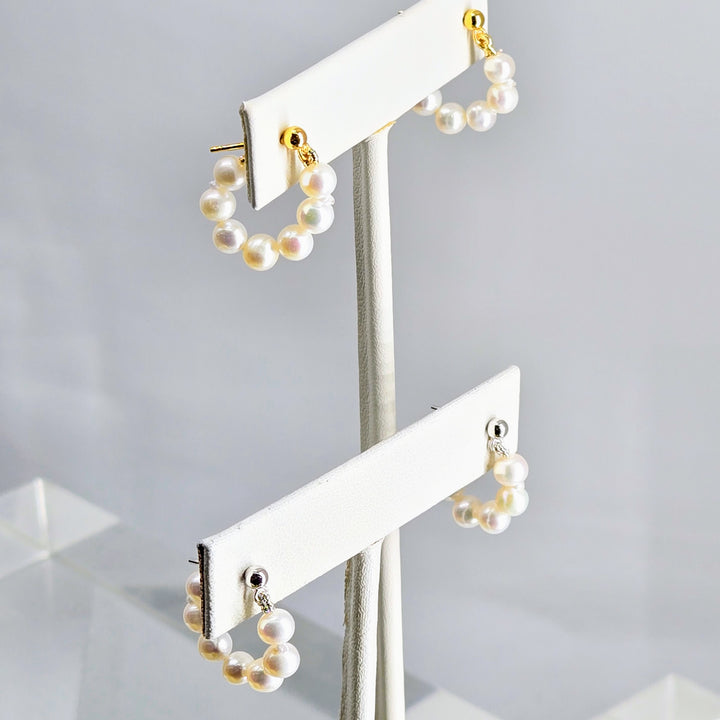 "Baby Bubbles" .5" Post Huggie-Hoop Earrings - Pearls, Anti-tarnish Sterling or 18k Gold Sterling