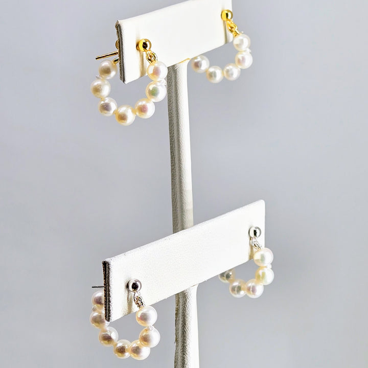 "Baby Bubbles" .5" Post Huggie-Hoop Earrings - Pearls, Anti-tarnish Sterling or 18k Gold Sterling